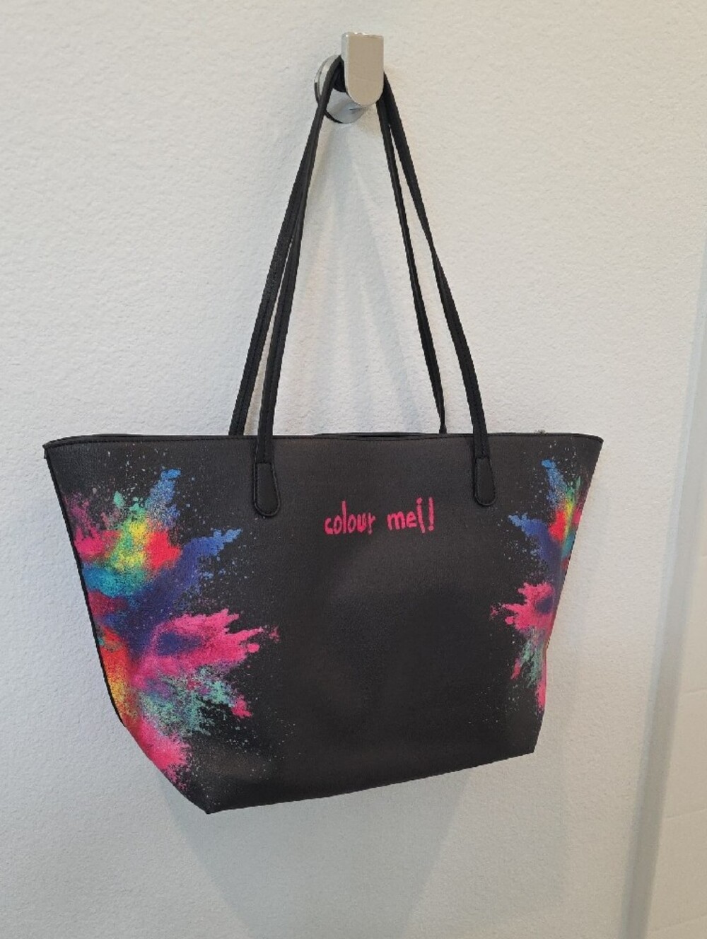 Desigual Holi Capri Black Tote Bag with Multicolor Splash Print - Picture 8 of 8
